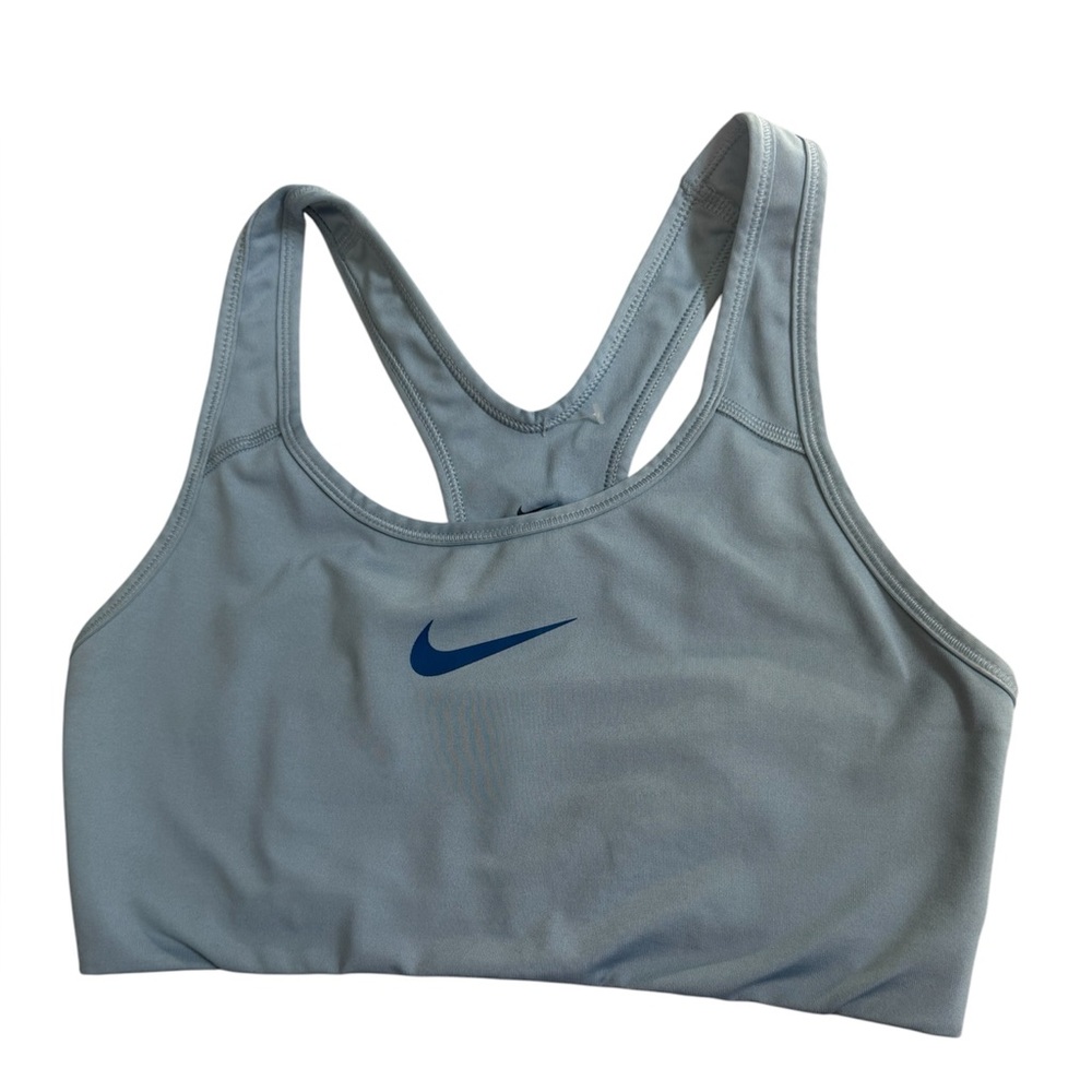 Nike Women's Light blue Dri-FIT Sports Bra with Blue Swoosh